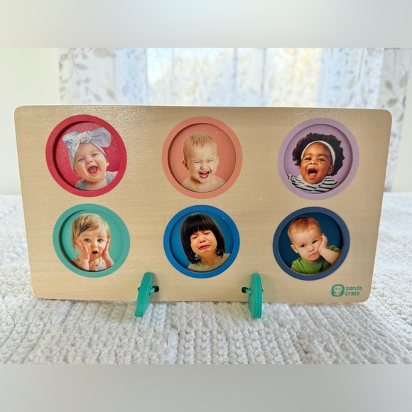 Kiwi Co Panda Crate Emotions Faces Game Wooden Pucks Montessori Learning Tool - Picture 1 of 7
